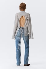 Dusty Grey - Long-Sleeved Open Back Tie Shirt - 3