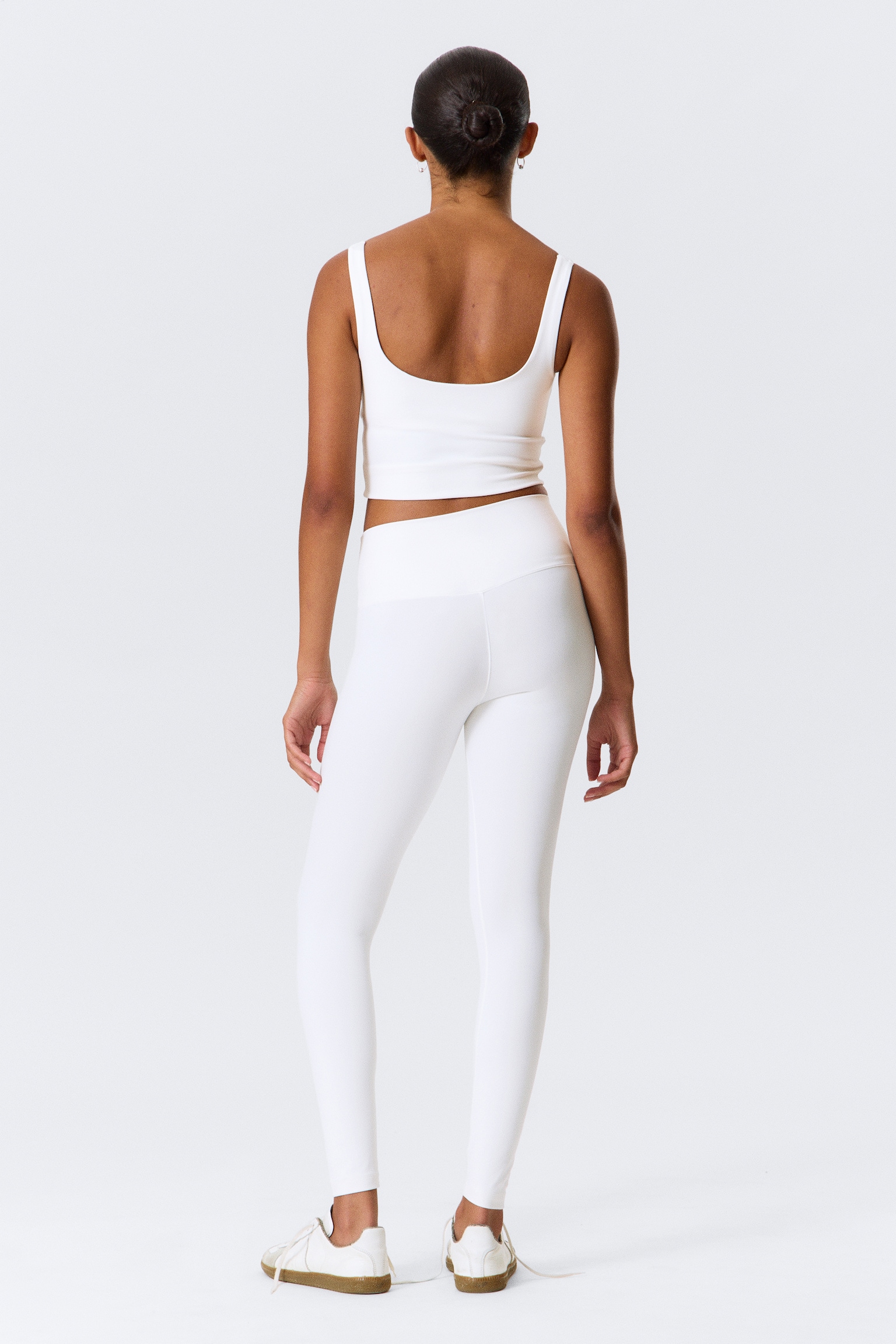 High Waisted Sports Tights - White/Dark Brown/Black - 4