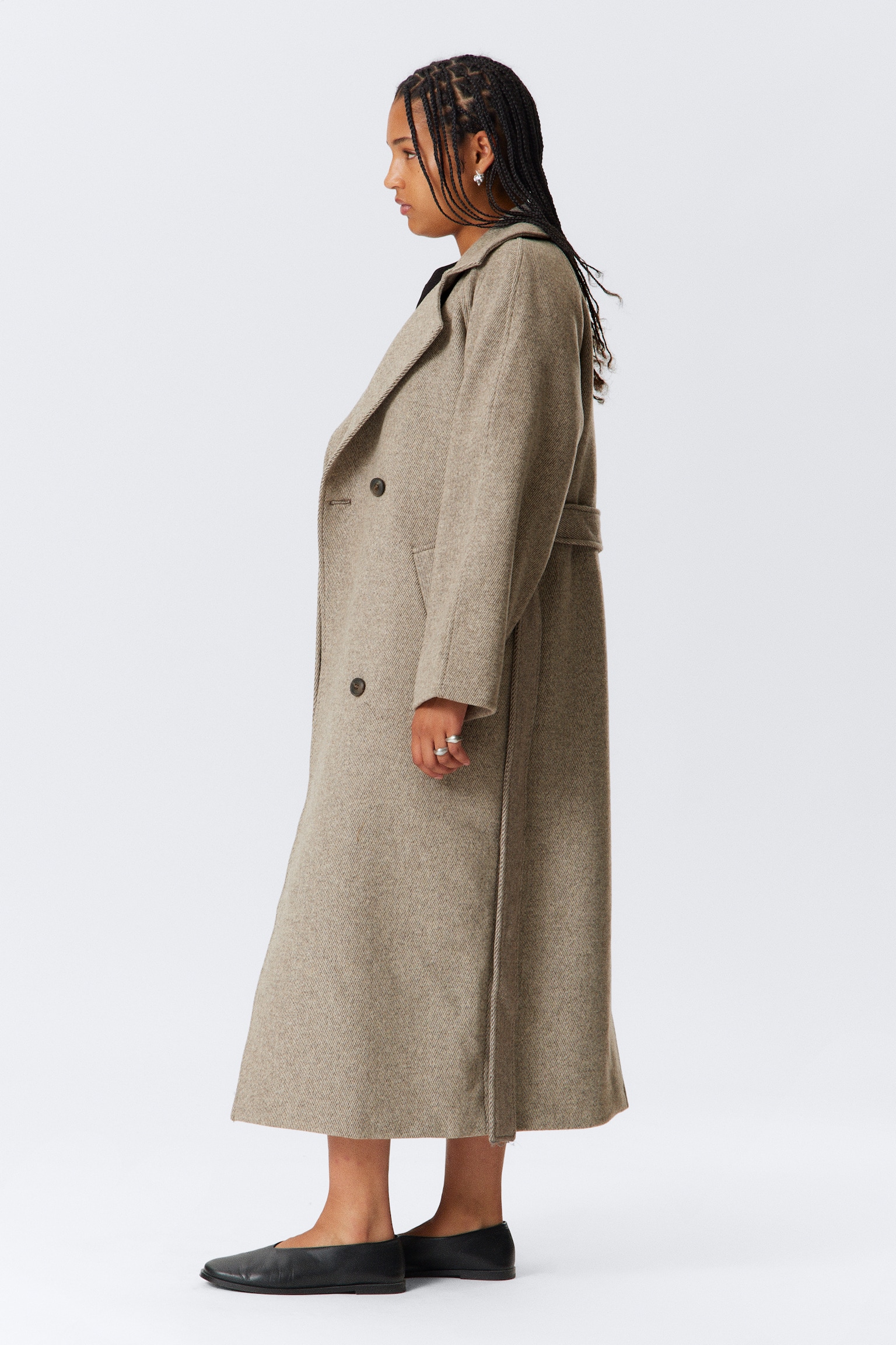 Kia Oversized Wool-Blend Double-Breasted Coat - Light Beige/Dark Grey Melange/Black - 3