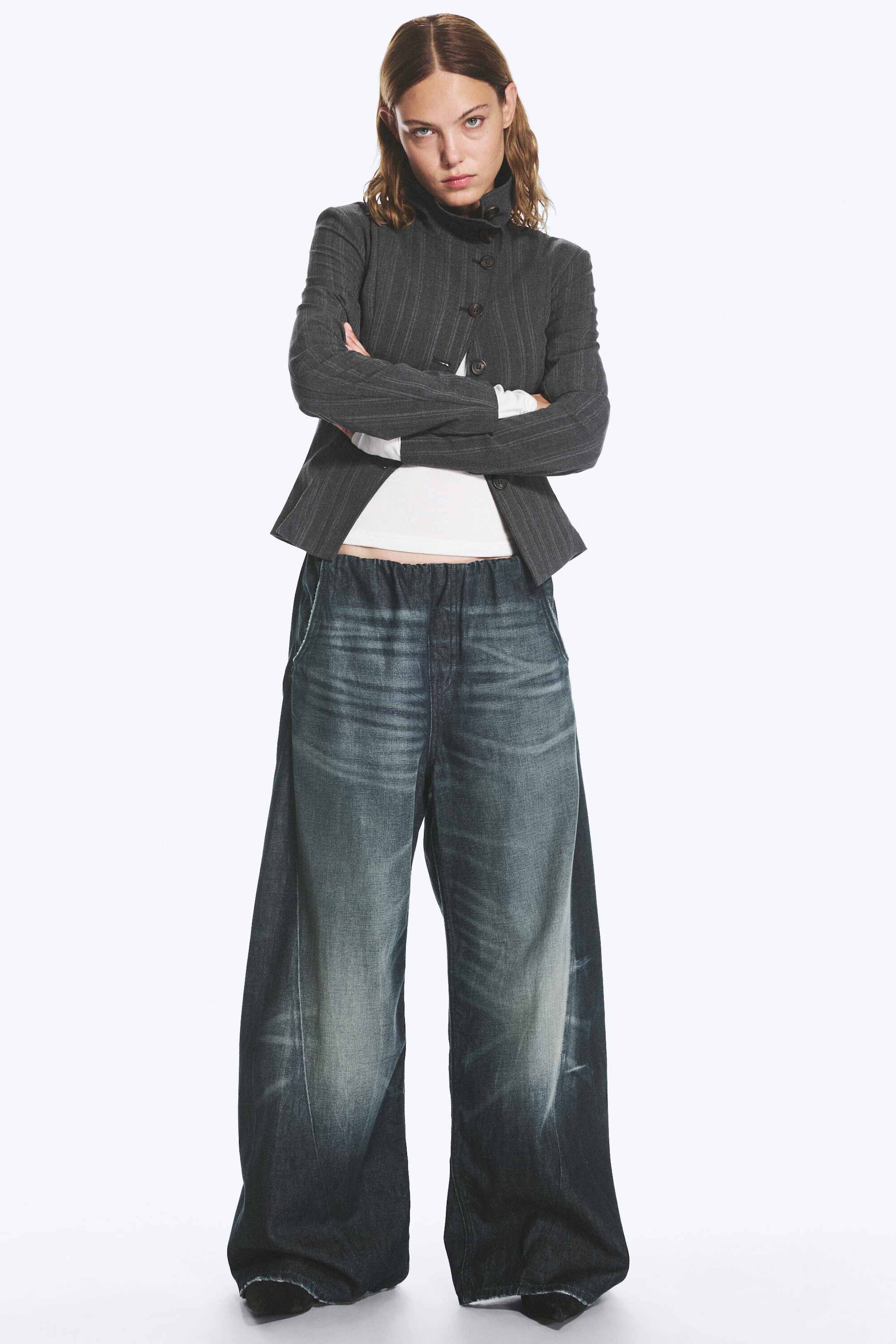 Bleu moyen - Bleu foncé - Jogging en denim ample taille basse - 2