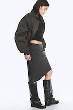 Dark Grey Melange - Mid-Rise Flared Midi Skirt - 2