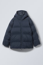 Dark Blue - Illisa Waisted Puffer Jacket - 0