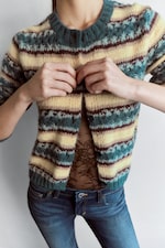 Green Multi-stripe - Striped Knitted Cardigan - 1