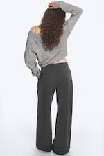 Dark Grey Melange - low waist Pleated suit trousers - 3