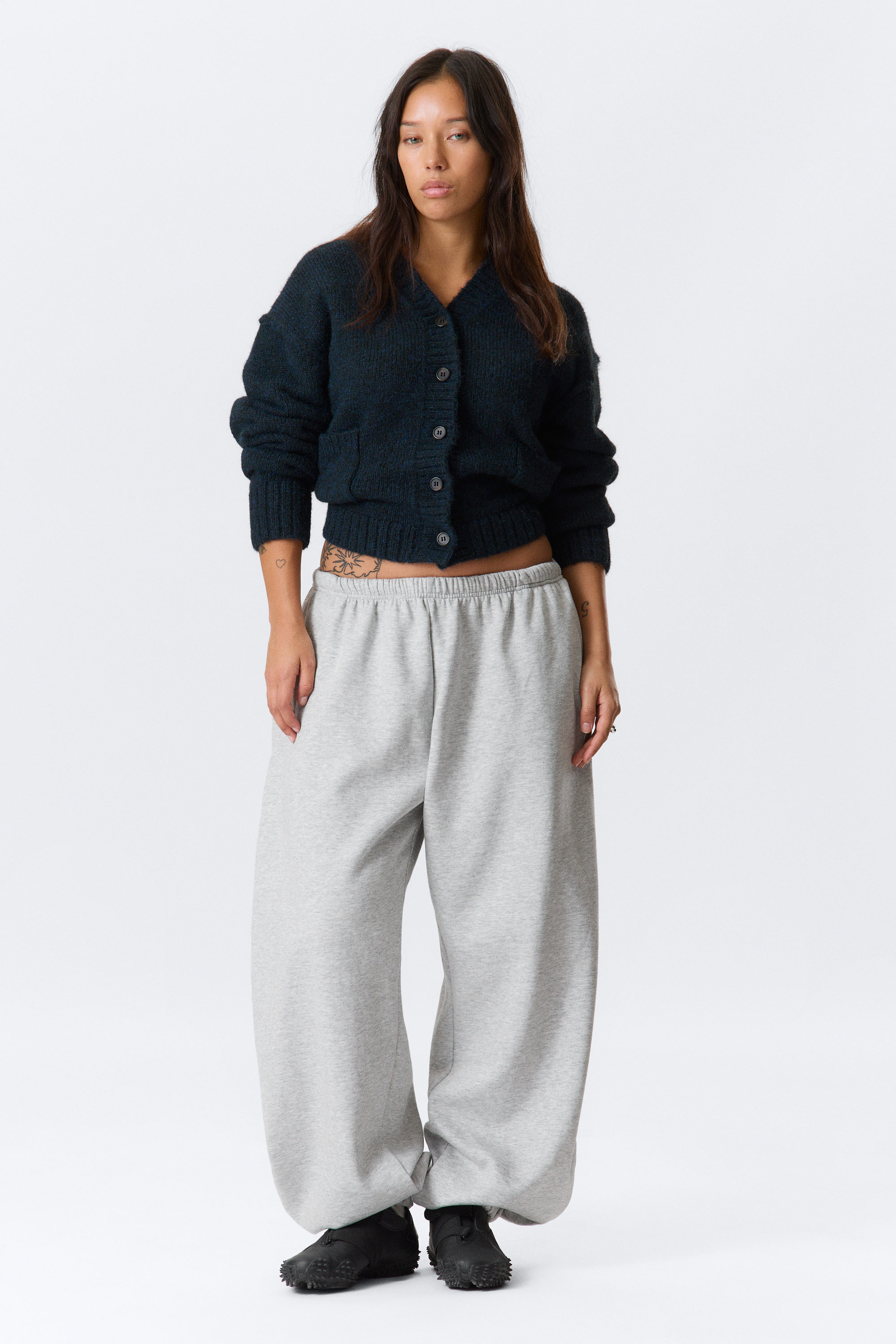 Grau meliert - Lockere Sweatpants aus schwerem Baumwollfleece - 1