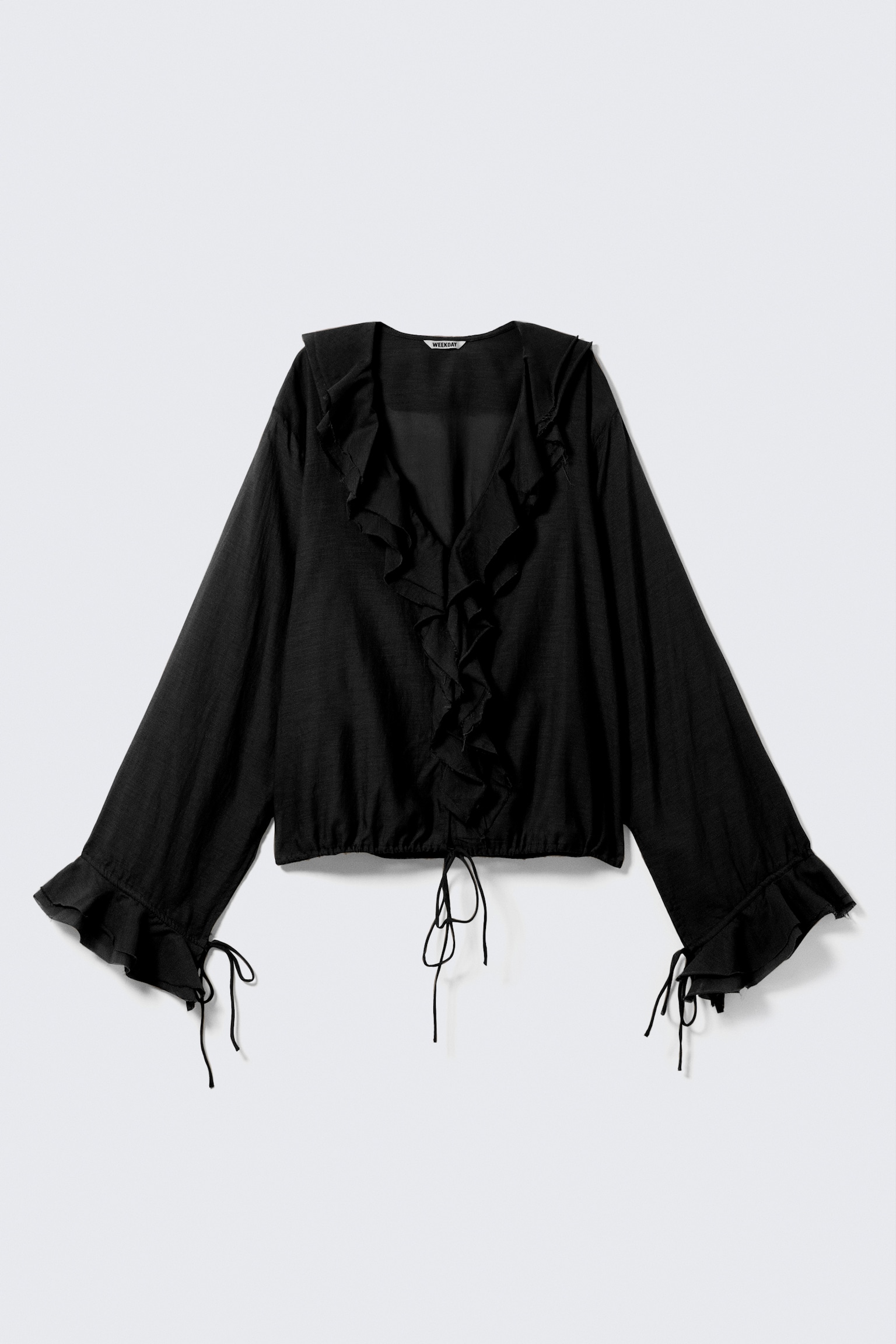 Blusa cruzada con volantes - Negro/Marrón/Blanco - 2