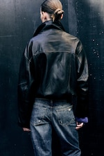 Noir - Veste oversize en cuir à col cheminée - 3