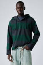Dark Blue & Dark Green Stripes - Striped Loose Fit Rugby Hoodie - 1