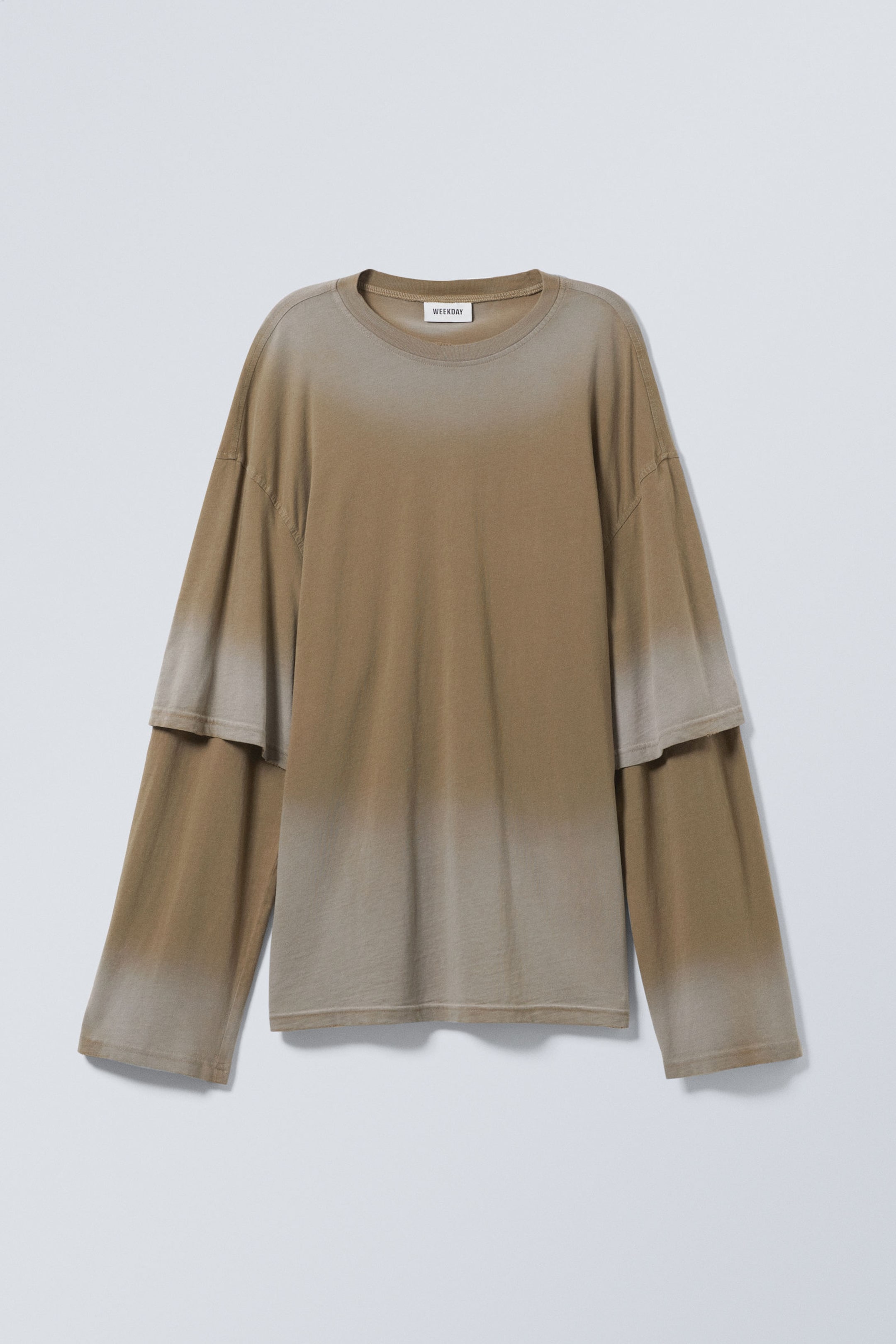 Dunkelbeige mit Fade-Effekt - Doppelt gefärbtes Oversized-Langarm-Top - 0