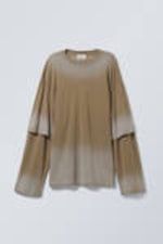 Dunkelbeige mit Fade-Effekt - Doppelt gefärbtes Oversized-Langarm-Top - 0