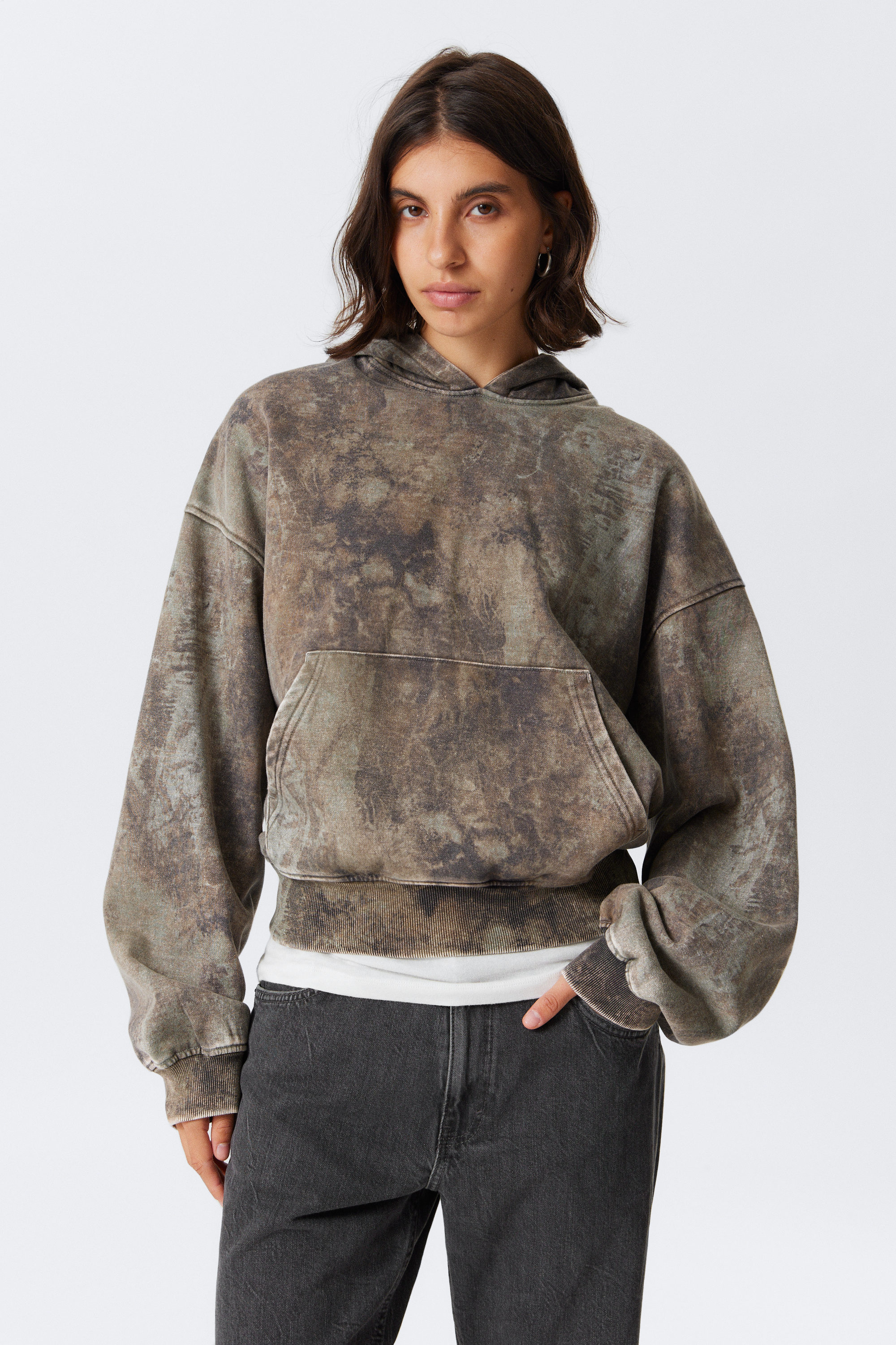Khaki Green Forest - Loose Fit Printed Hoodie - 1