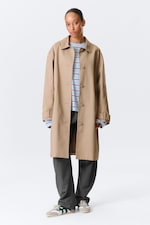 Beige - Relaxed Single-Breasted Car Coat - 0