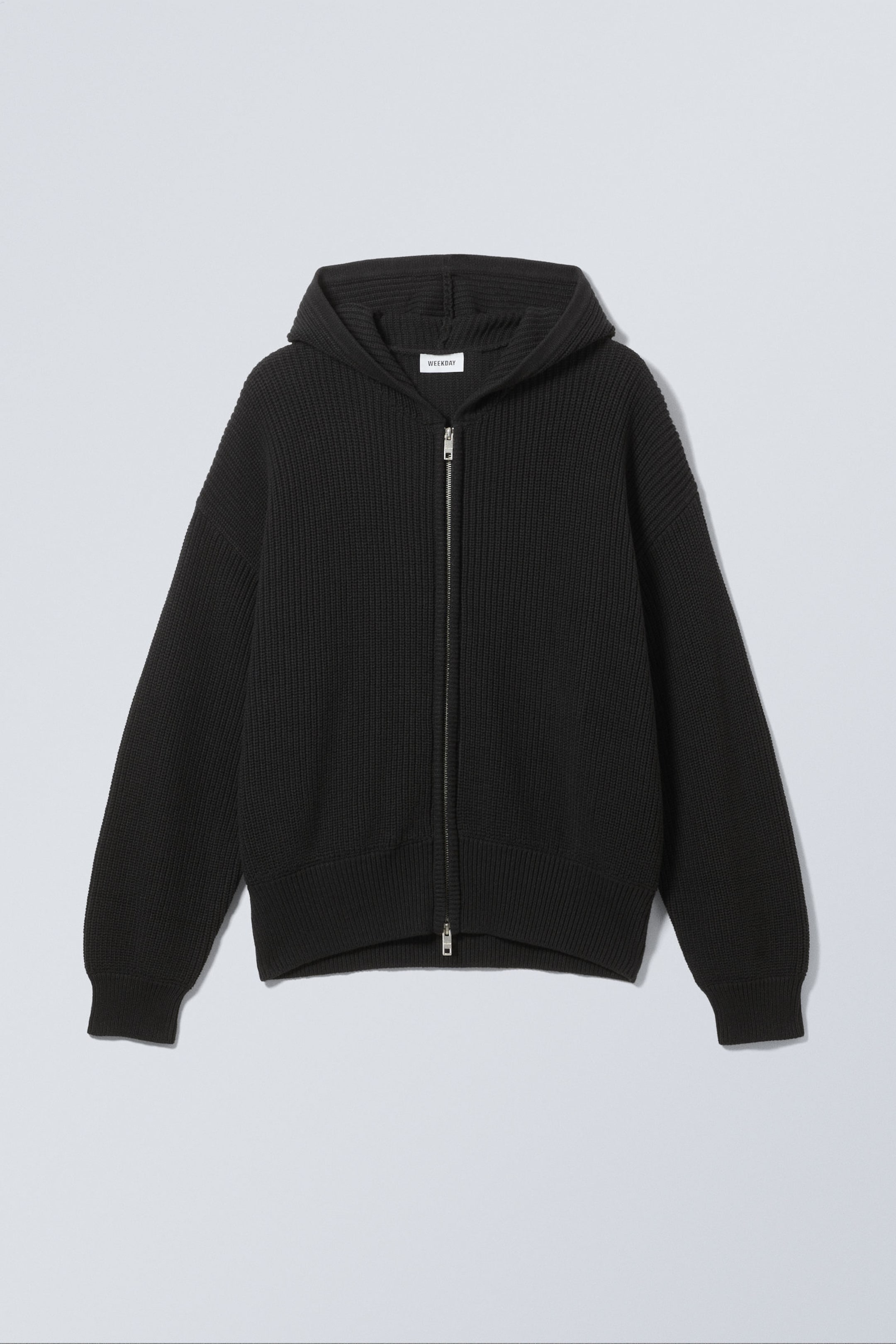Schwarz - Kastiger Strick-Hoodie - 0