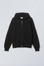 Schwarz - Kastiger Strick-Hoodie - 0