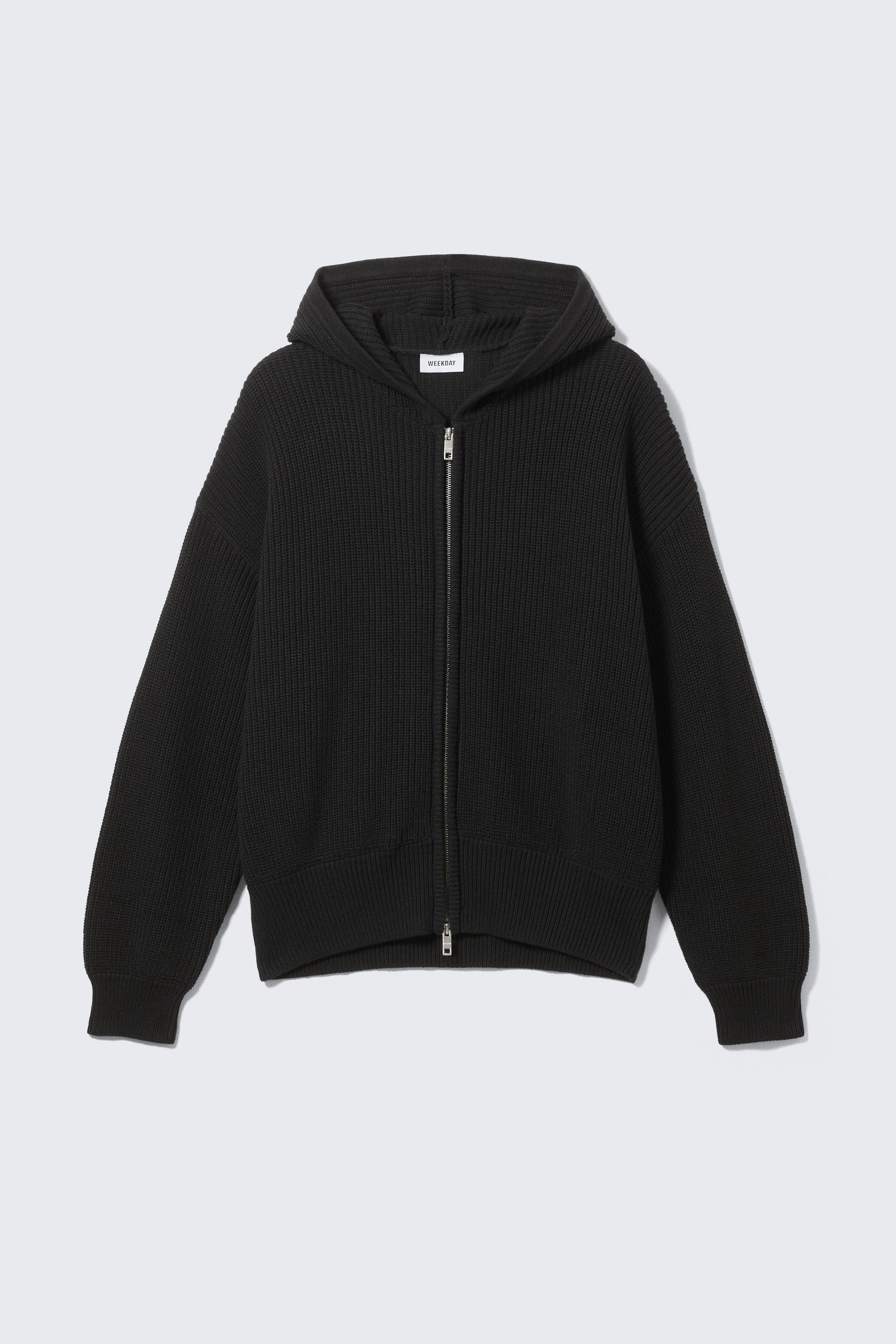 Black - Boxy Knitted Hoodie - 4
