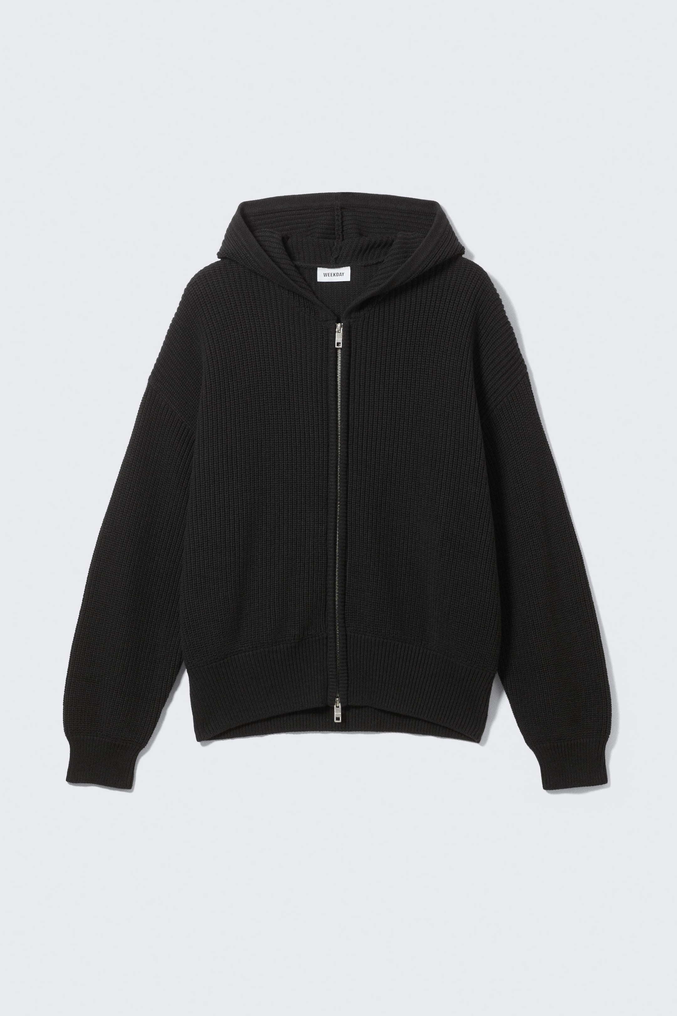 Black - Boxy Knitted Hoodie - 3