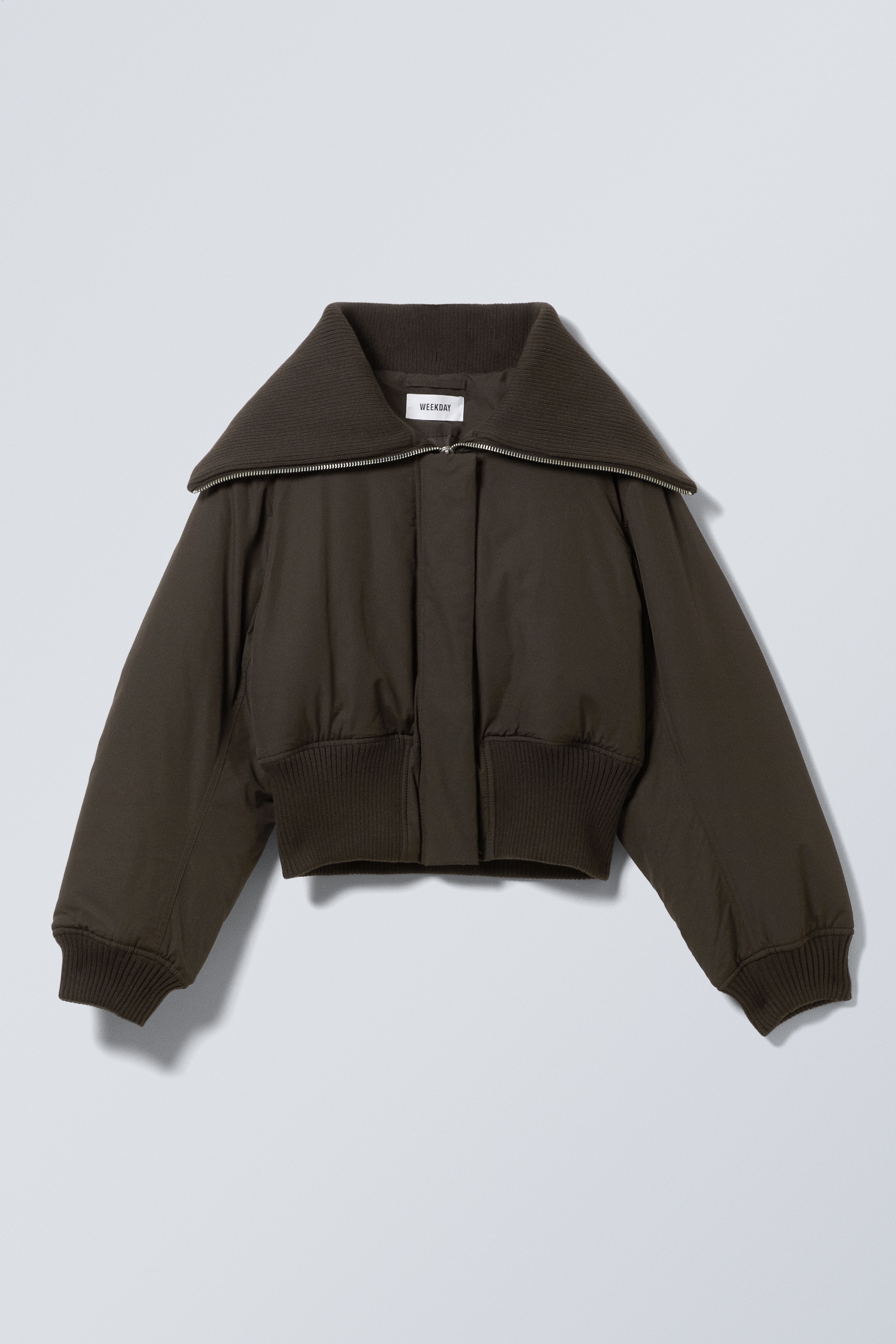 View larger image: Cropped Rib Funnel Neck Bomber Jacket - Dark Brown - Ladies | H&M GB 1