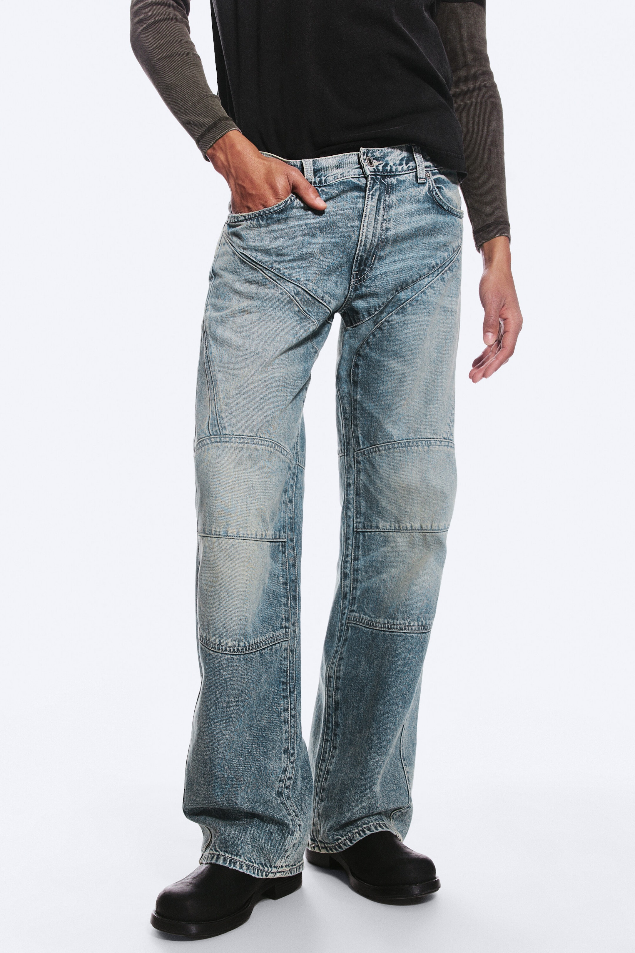MC Blue - Medium Blue - Low-Rise Regular Straight Biker Jeans - 1