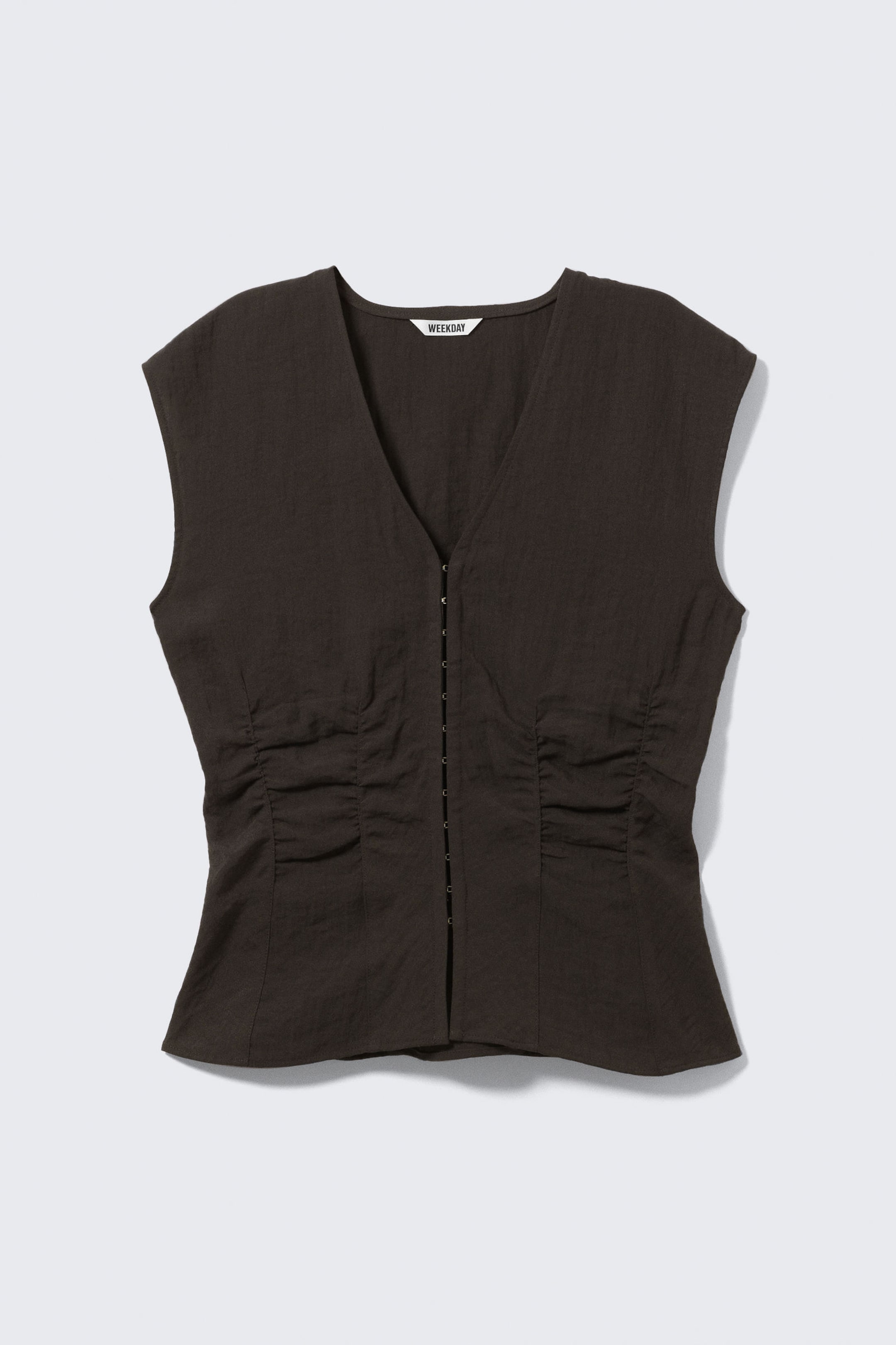 Dark Brown - Sleeveless Crinkle Top - 4
