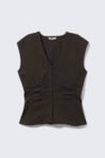 Dark Brown - Sleeveless Crinkle Top - 4