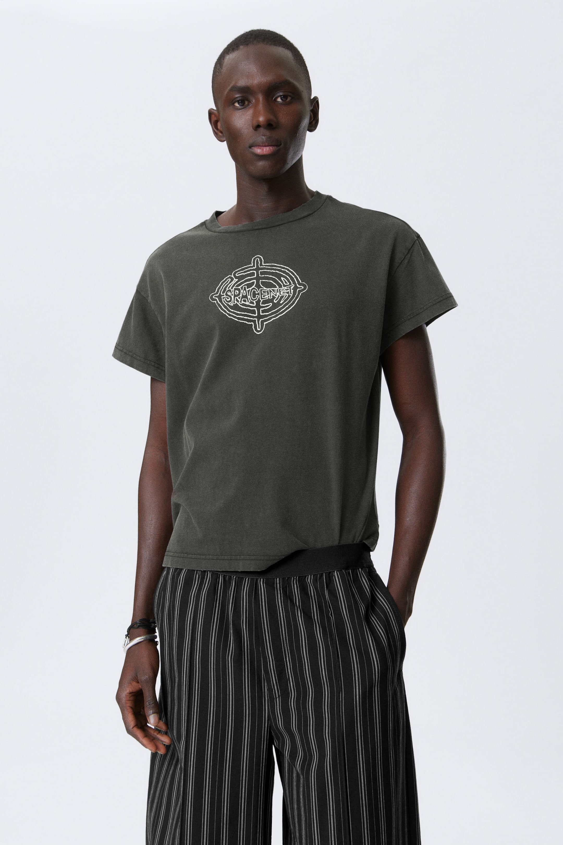 #272627 - Graphic Cap-Sleeved Boxy Cotton T-shirt - 1