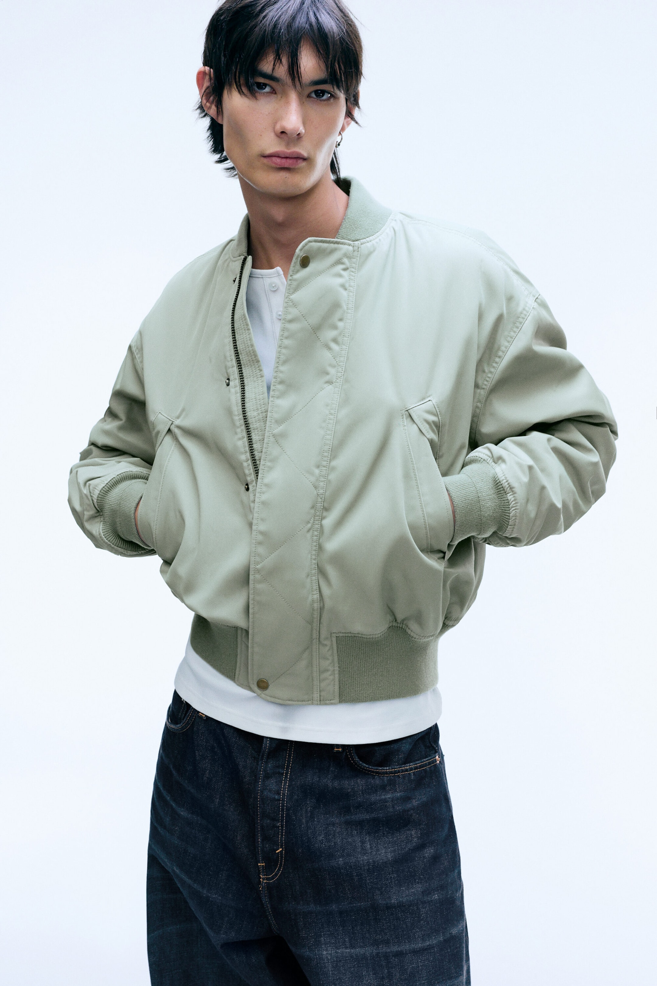 Dusty Khaki Green - Relaxed bomber jacket - 1