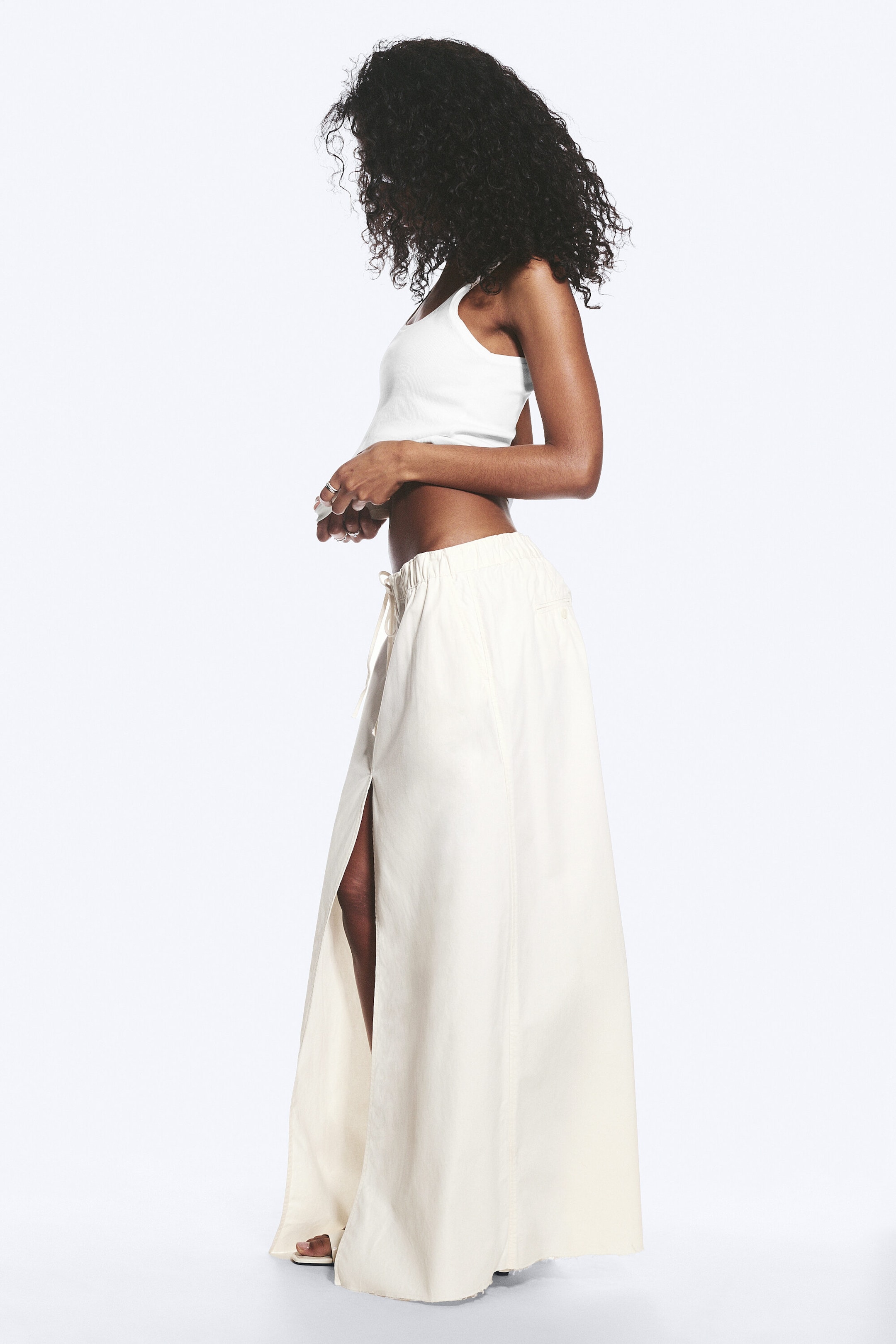 Blanc - Jupe longue en toile de coton - 2