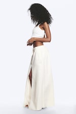 Blanc - Jupe longue en toile de coton - 2