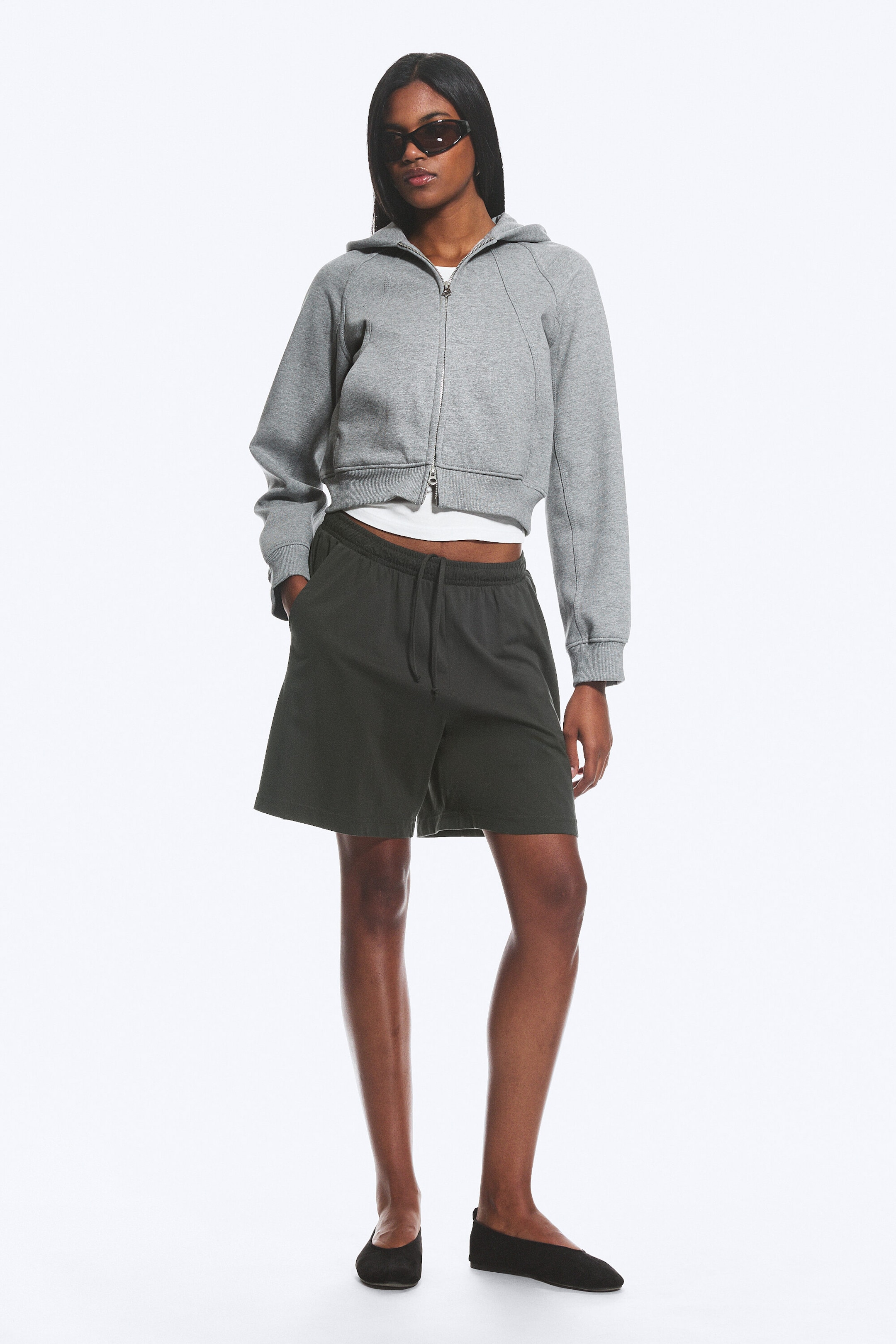 Grey Melange - Raglan-Sleeved Cutline Zip Hoodie - 3