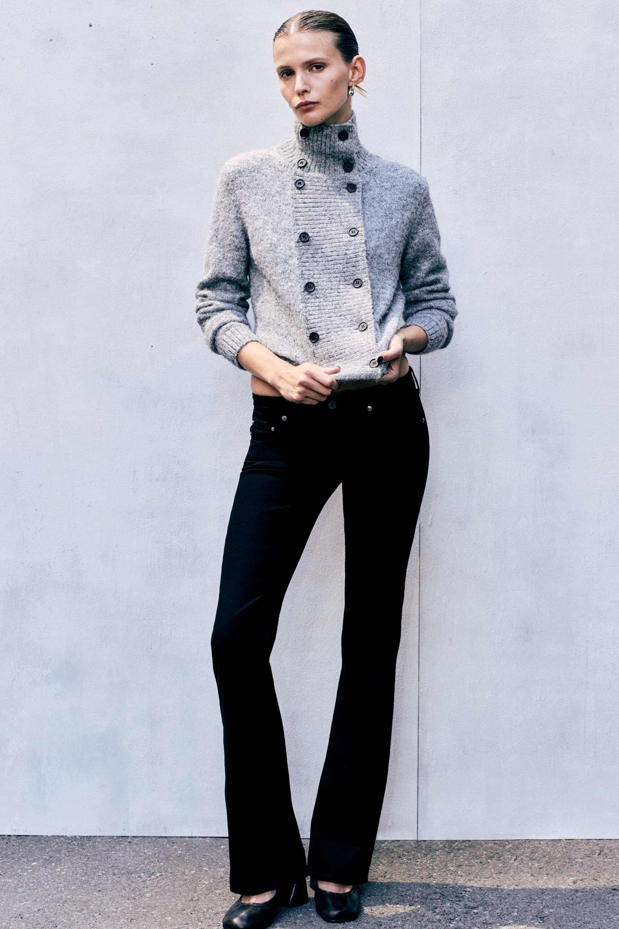 Gris chiné - Cardigan à double boutonnage - 2