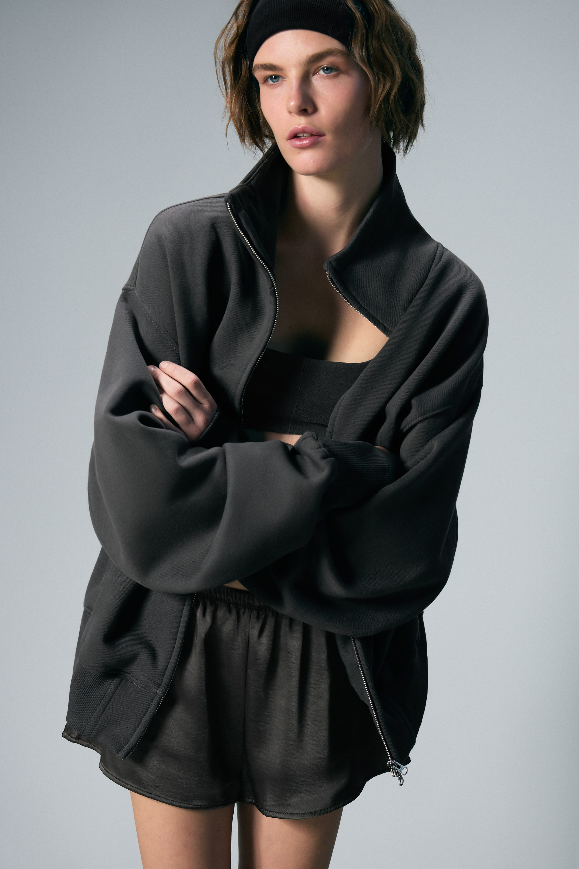 Gewaschenes Dunkelgrau - Pyjama-Boxershorts aus gewaschenem Satin - 3