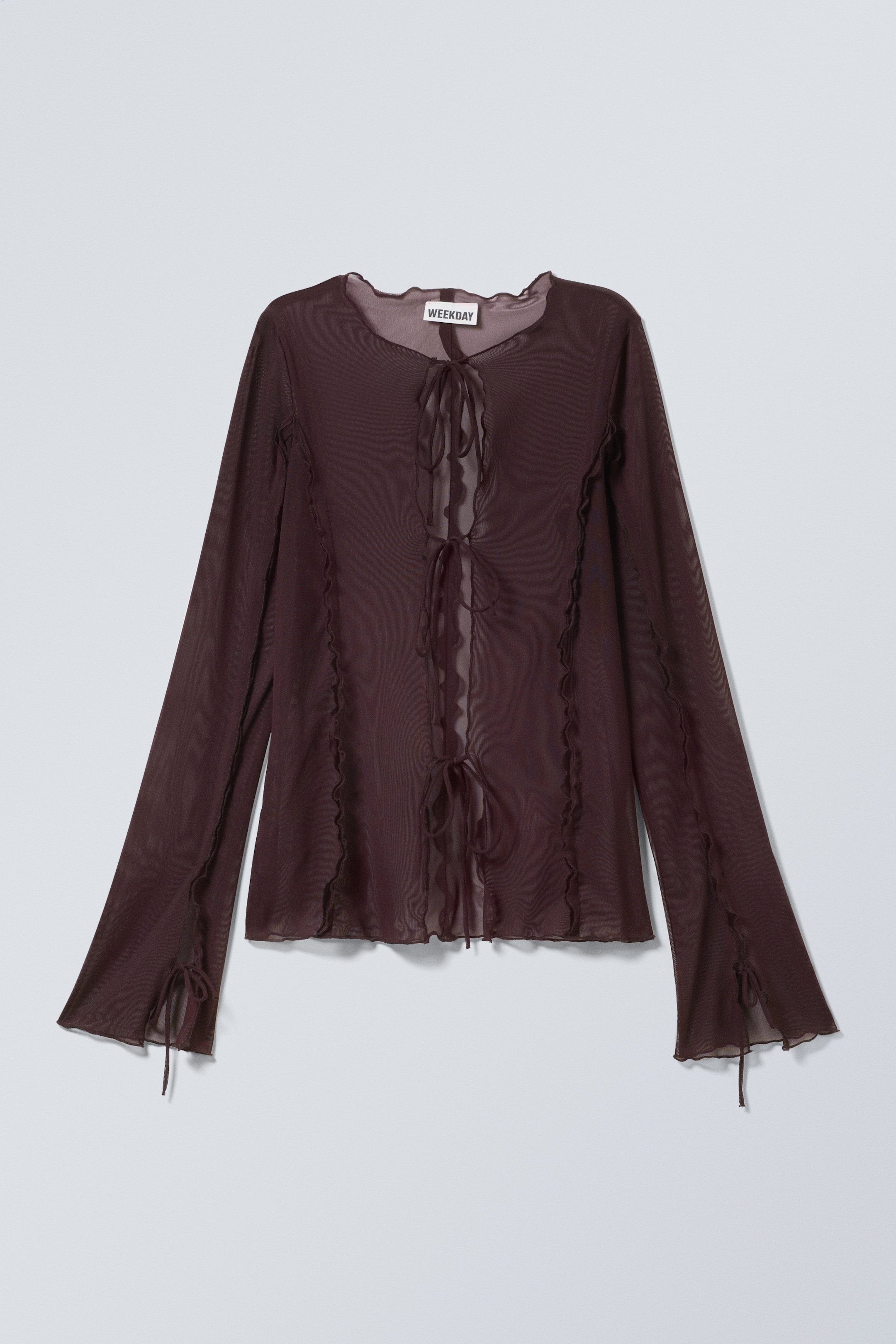 Grösseres Bild ansehen: Langärmeliges Mesh-Top mit Bindeverschluss - Dunkle Pflaume - DAMEN | H&M CH 1