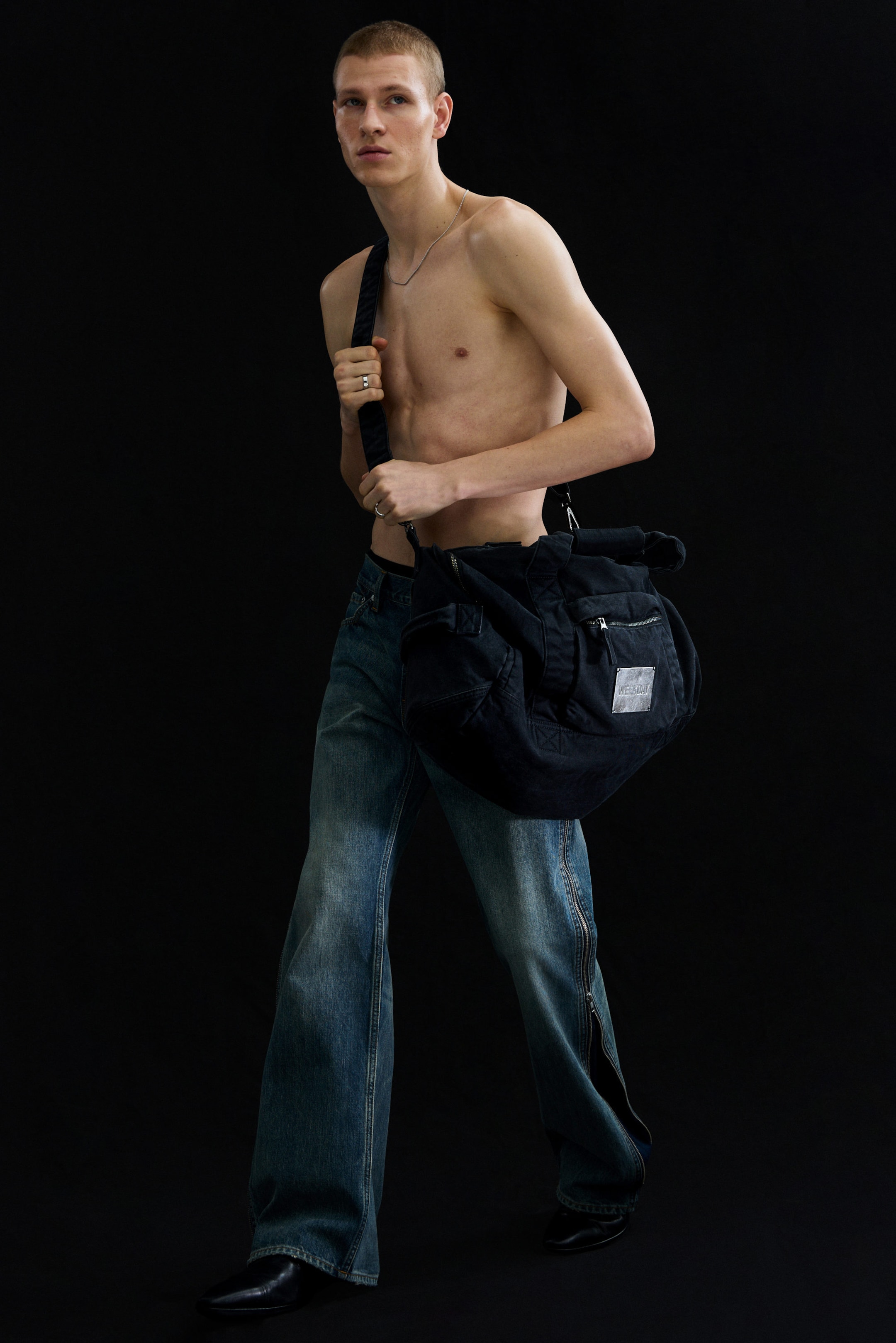 Dark Grey - Rounded Canvas Crossbody Bag - 2