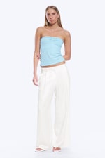 White - High Waisted Wide Leg Satin Trousers - 0