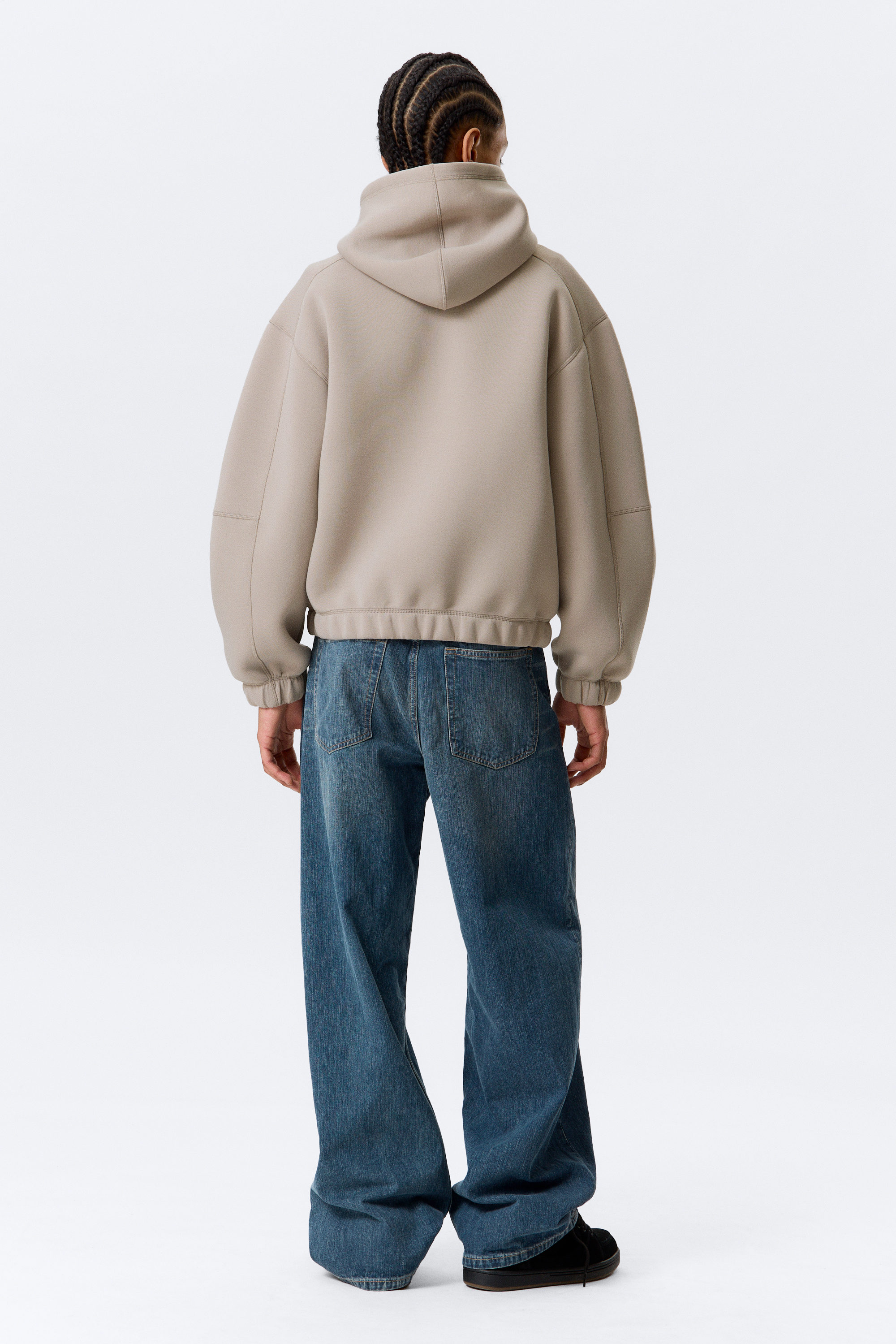 loose high-neck scuba zip hoodie - Light Dusty Mole | Weekday EU