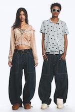 Blue Rinse - Dark Blue - Dunno Unisex Low Rise Loose Barrel Jeans - 0