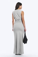 Grau meliert - Ärmelloses Maxikleid mit Raffungen - 3