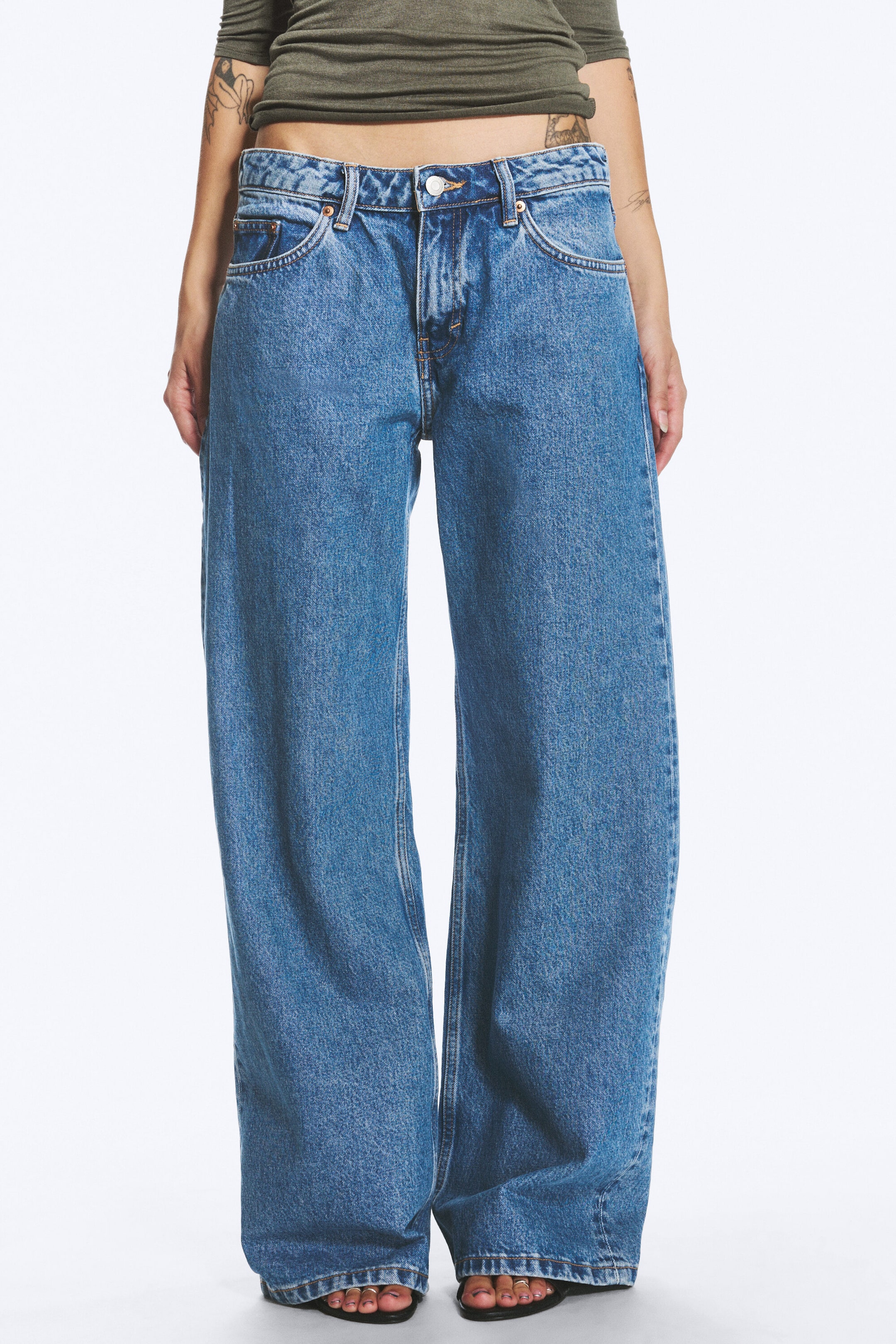 90s Blue - Medium Blue - Imoo Low Rise Loose Wide Jeans - 2