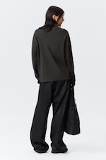 Dark Grey - Boxy Long-Sleeved Henley T-shirt - 2