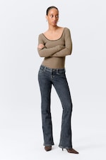 Desert Blue - Dark Blue - Low Rise Curve Yoke Flared Jeans - 0
