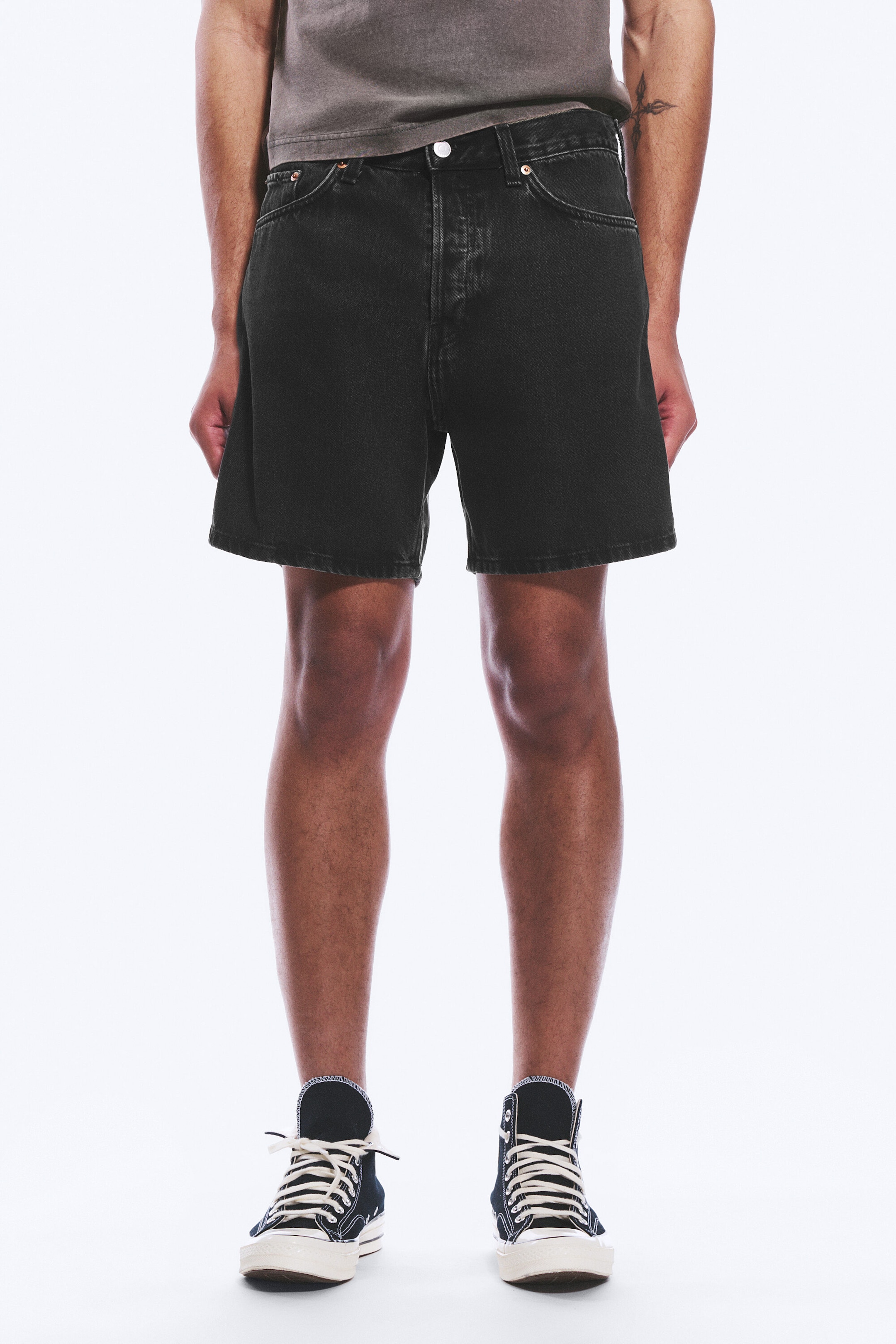 Tuned Black - Black - Space Relaxed Mid-thigh Denim Shorts - 2
