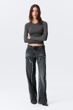 Kimberly Blue - Dark Blue - Ample Rafelige Low Rise Loose Wide Leg Jeans - 0