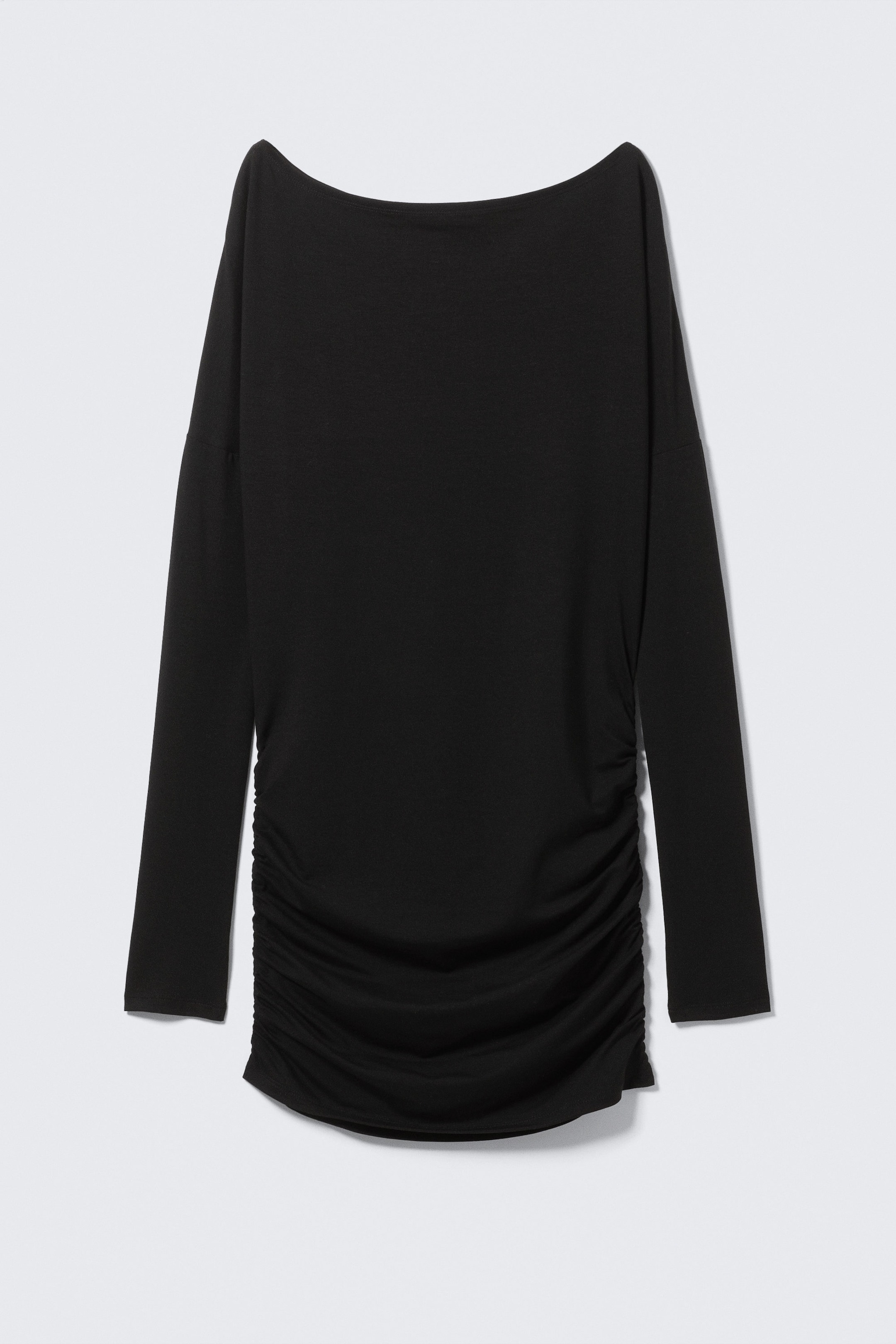 Black - Draped Asymmetric Long-Sleeved Mini Dress - 3