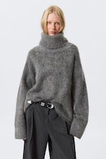 Mörkgråmelerad - Oversized turtleneck i mohairmix - 0