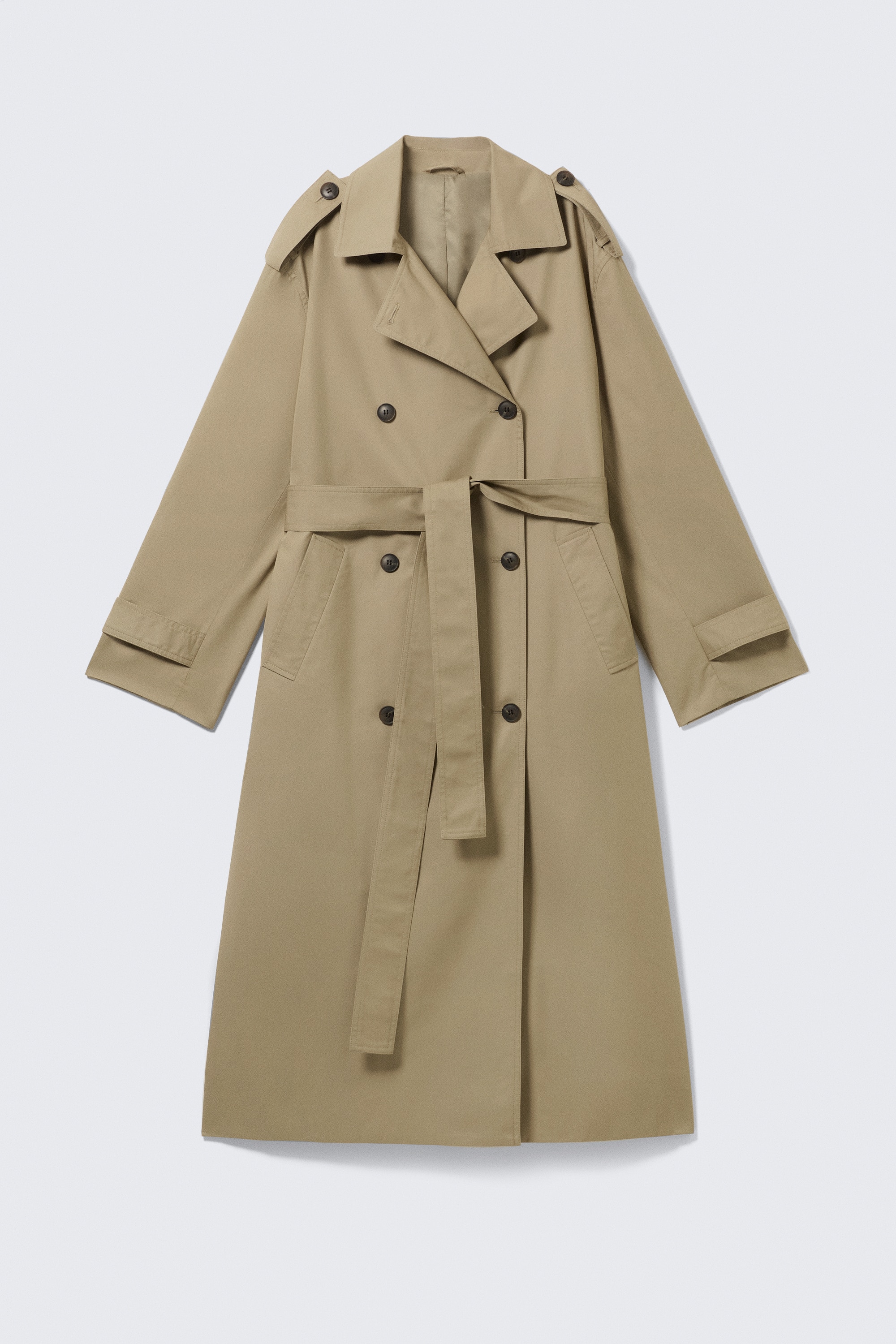 Oversized Double-Breasted Canvas Trench Coat - Beige/Dark Grey