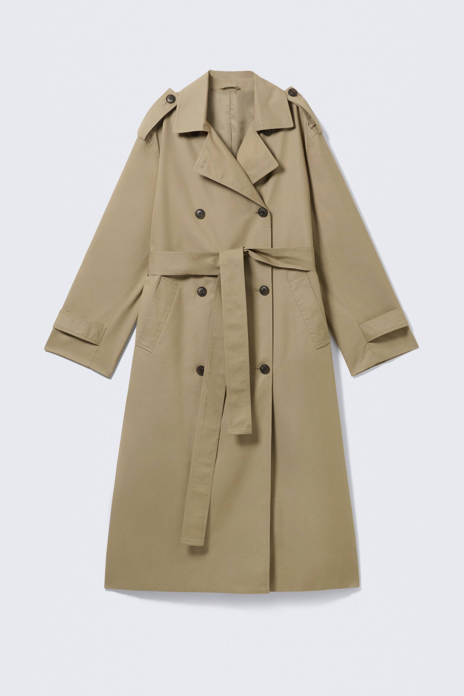 Oversized Double-Breasted Canvas Trench Coat - Beige/Dark Grey - 2