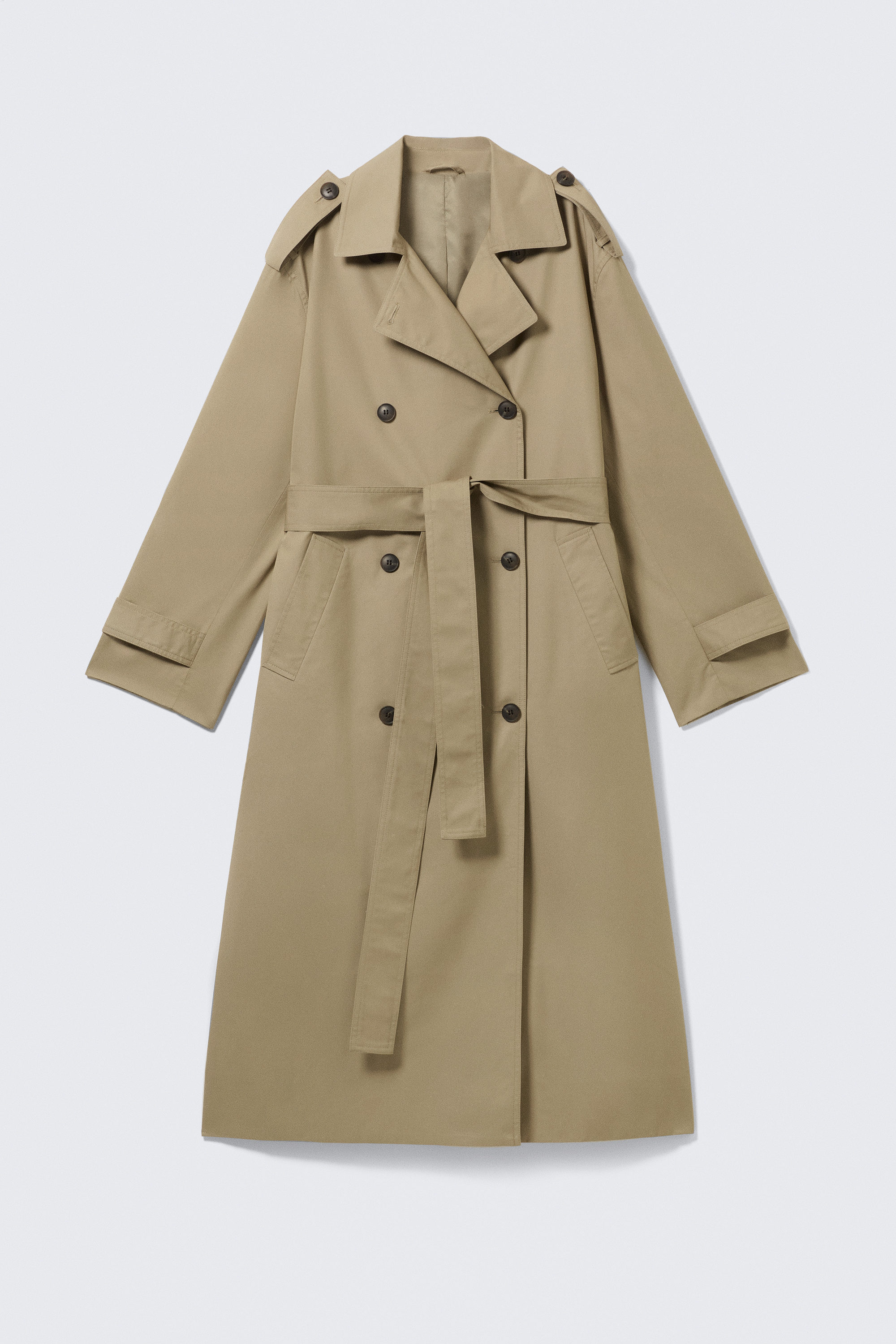 Beige - Oversized Double-Breasted Canvas Trench Coat - 5