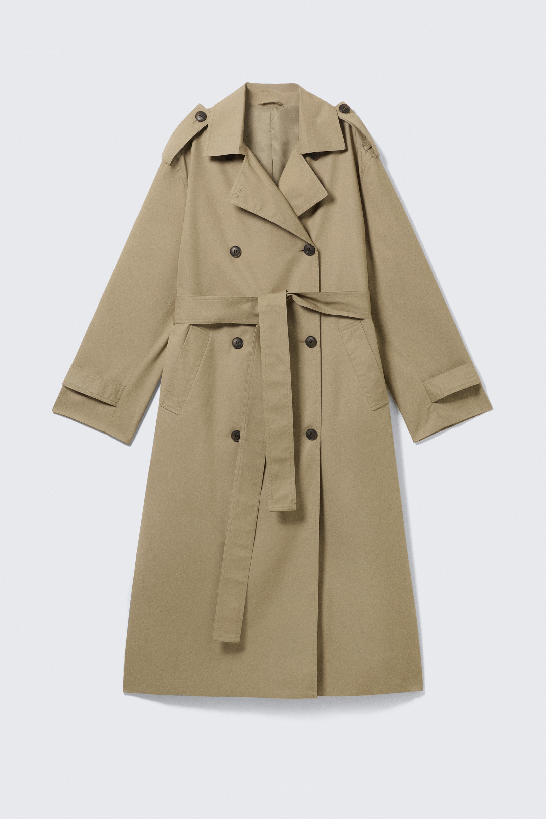 Beige - Oversized Double-Breasted Canvas Trench Coat - 5