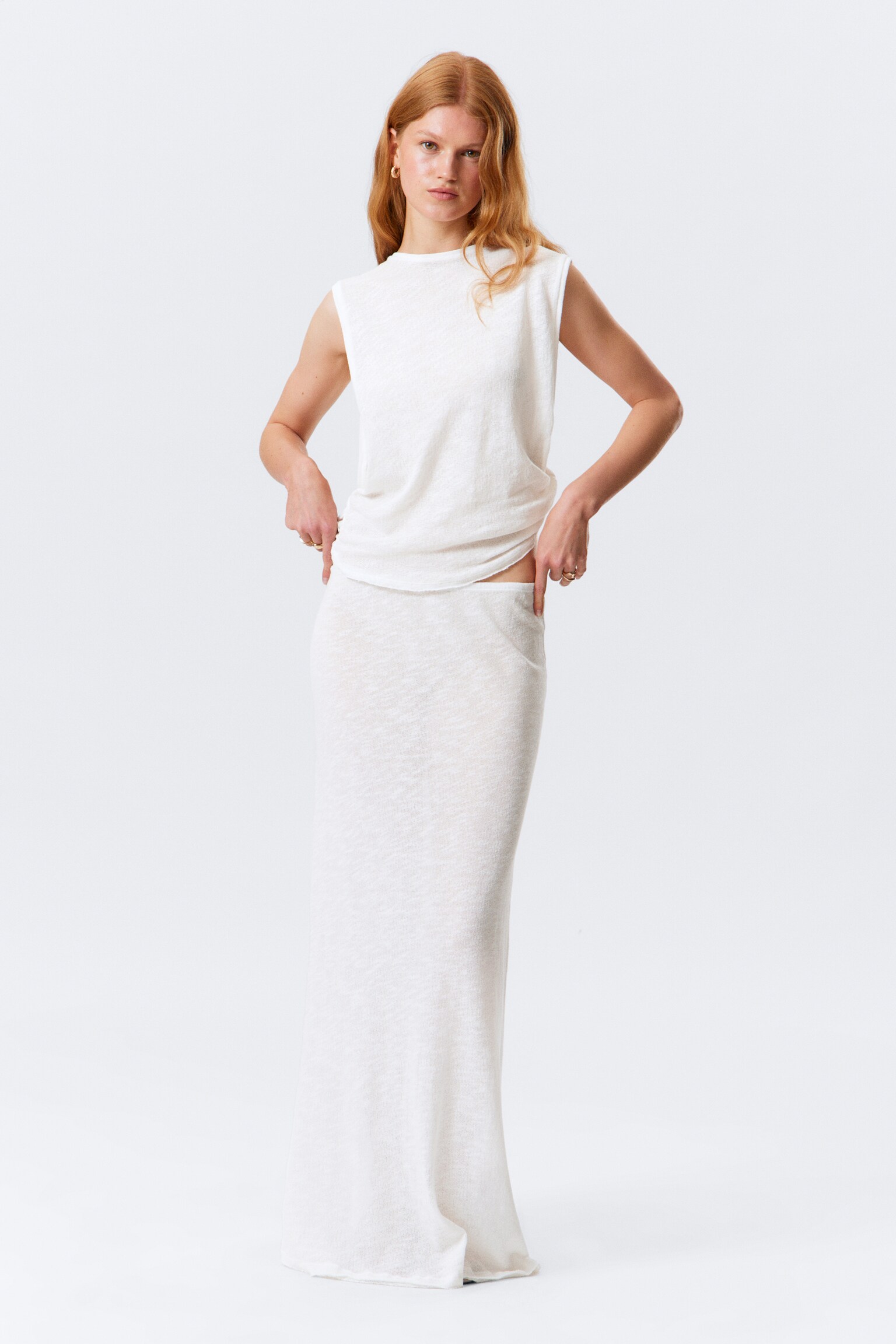 Sheer Cotton Knit Maxi Skirt - White