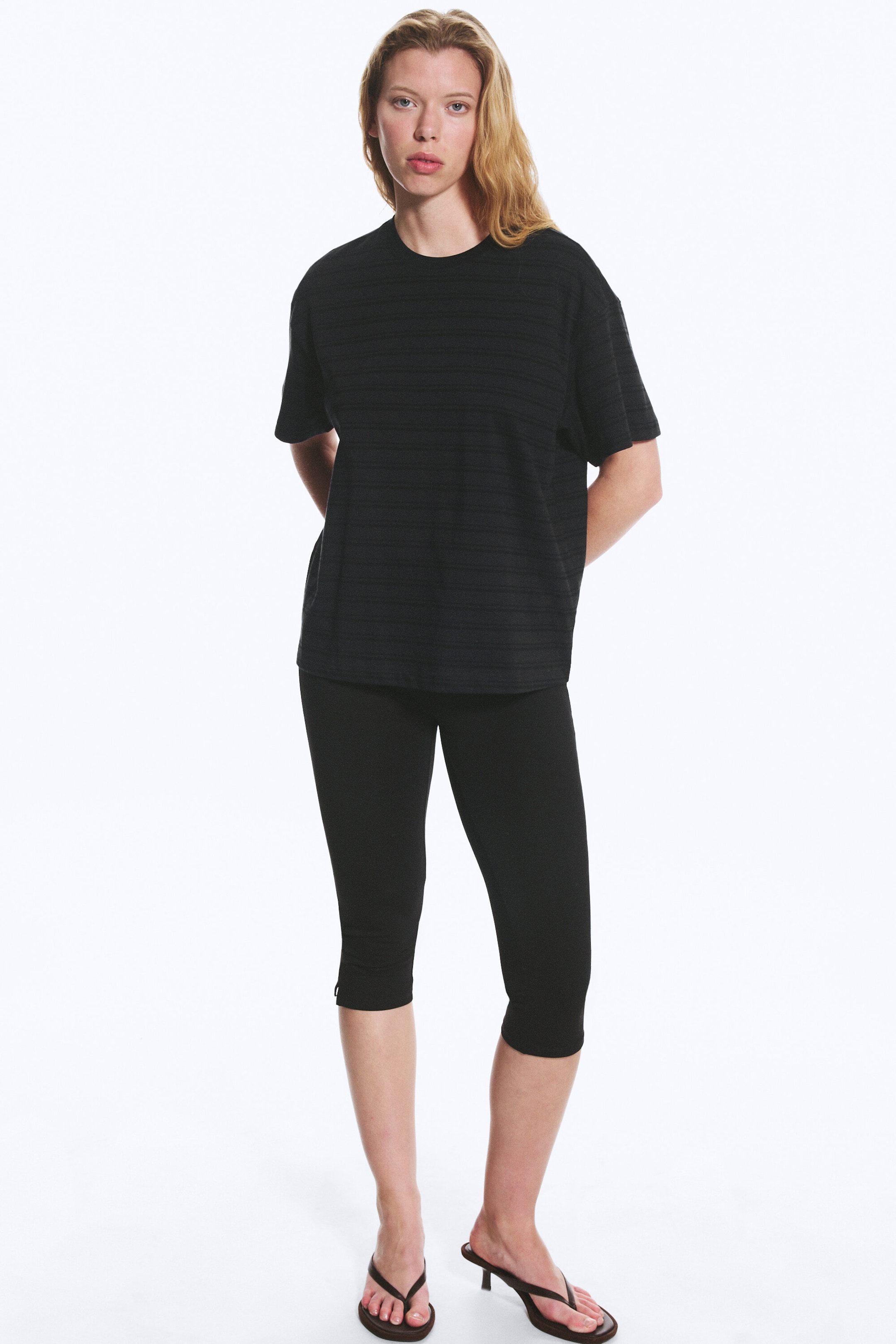 Striped Dark Blue - Relaxed Boxy Cotton T-shirt - 2